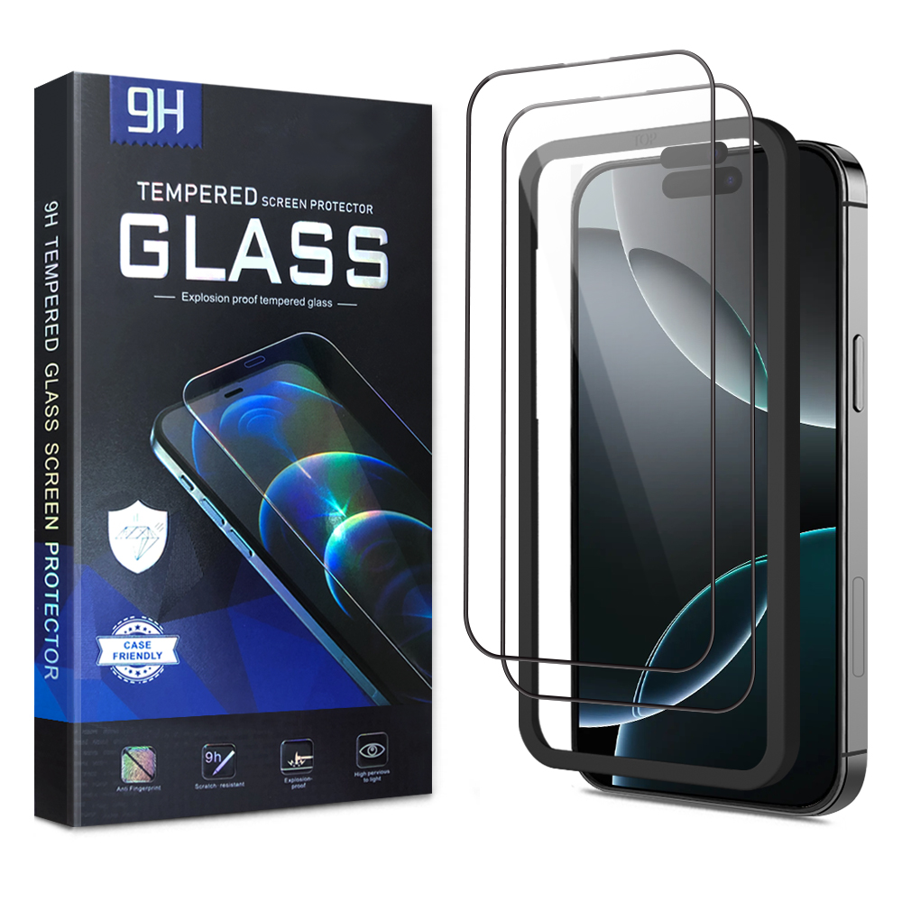 Toughened Glass Screen Protector + Installation Frame For Apple iPhone 16 Series (2 Pack)